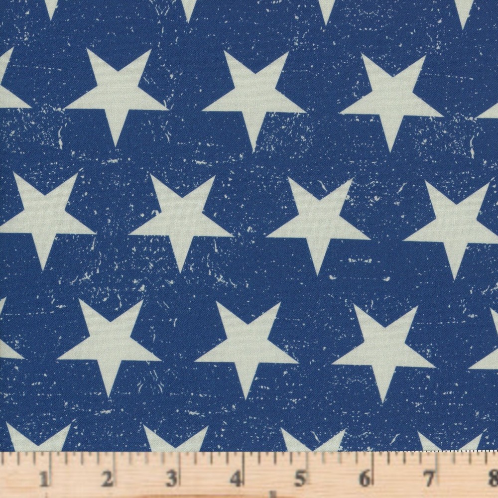 American Antique Stars Blue Patriotic 4th of July Cotton Fabric By half yard