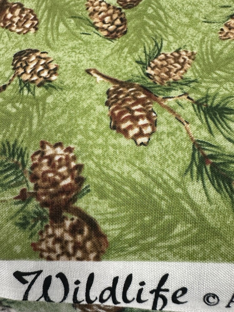 Wildlife Pinecone fabric Anita Phillips MMFab 1 yd X 45 In Green brown pinecones