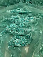 Mint 3D Floral Lace Fabric by Yard – Flowers on Mesh for Prom & Dresses