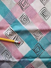 2x 40s 50s Geometric Colorblock Cotton Sewing Fabric 33″ X 1.9. & 1.6yds FLAWS