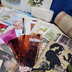 Junk Journal Lot 1Lb Ephemera Card Ribbons Book Page Fabric Button Craft Collage