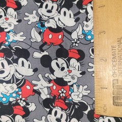 3/4 Yard X 34″ Disney Mickey Minnie Mouse Black White Red Gray Blue Cotton