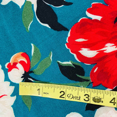 Cranston Cotton Fabric Remnant 1.5 Yards x 58″ Wide Red Orange Floral On Teal