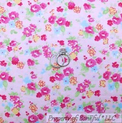 BonEful Fabric FQ Cotton Quilt Flannel White Pink Purple Bird Flower Rose Heart
