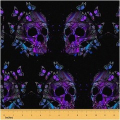 Retro Gothic Skulls and Butterflies Fabric 59×180 inches