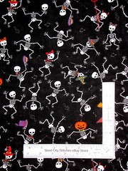 Halloween Skeleton Bones in Costumes Black Cotton Fabric Traditions By The Yard
