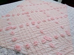 Blush Pink White Vtg Chenille Bedspread Fabric 18×24″ Geometric Diamond Puffs