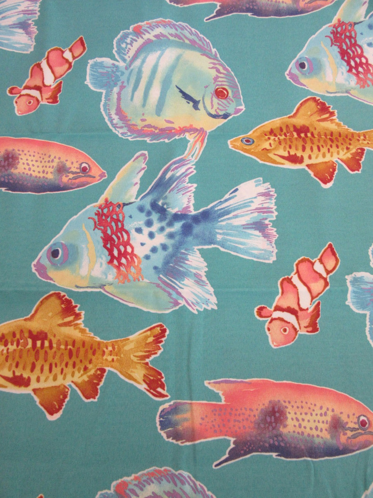 Richloom Solarium TROPICAL FISH Heavyweight Fabric 2 yards x 54 Teal Blue
