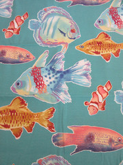 Richloom Solarium TROPICAL FISH Heavyweight Fabric 2 yards x 54 Teal Blue