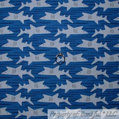 BonEful FABRIC FQ Cotton Quilt Blue White Stripe Sea FISH Boy Ocean Bubble Print