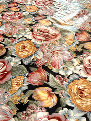 Floral Design Chintz Upholstery Fabric 5yd x 56″ Blue Pink Yellow Green White