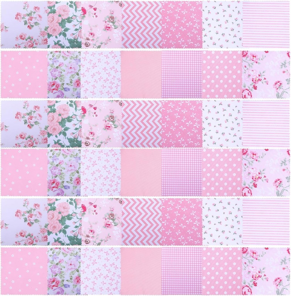 42 Pcs Pink Fabric Squares Quilting 100% Cotton Charm Packs 5 X 5inch Precut