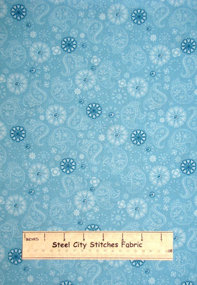 Paisley Fabric Aqua Blue Paisley Floral Cotton Fabric By The Yard