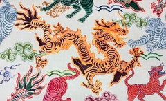 HAMILTON TIBETAN TIGER NATURAL DRAGONS PRINTED VELVET FABRIC BY THE YARD 54″W