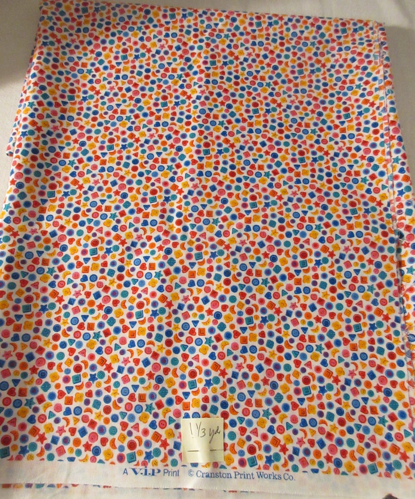 Vtg VIP Cranston MINI BUTTONS Colorful Quilting Fabric-1 1/3 Yards
