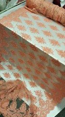 Coral Hand-Beaded Lace Fabric – Ideal for Prom Gowns, Quinceañera, and Bridal Dr
