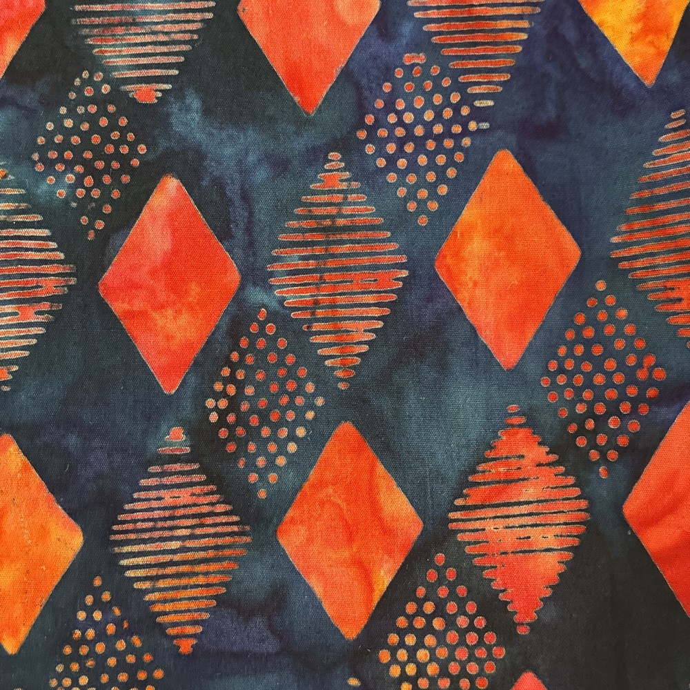 1 Yard Beautiful Unique Batik Fabric Orange & Royal Blue Harlequin Diamonds QSQ