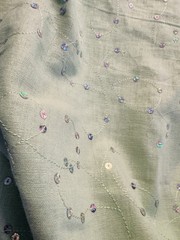 NEW Silver Sequins Embroidery on Green Cotton Linen Fabric 4 Yards 52″W