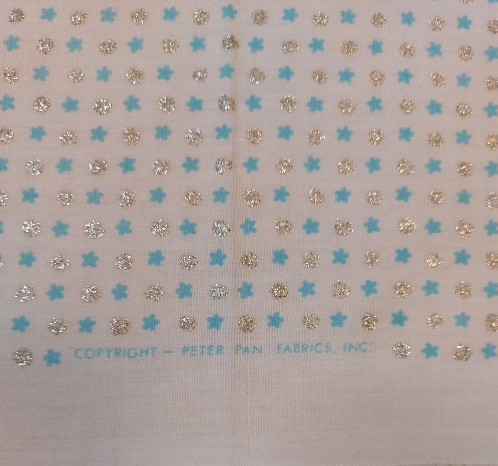 Peter Pan Fabrics Tiny Blue Silver Glitter Sparkle Stars Cotton Fabric 29×30 Vtg