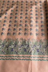 Peach with Purple Flowers by the piece, 56” wide by 2 yds 8” long, Polyester ?