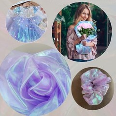 3.3 Yards Purple Organza Fabric, Holographic Iridescent, 59″ Wide for Weddings,