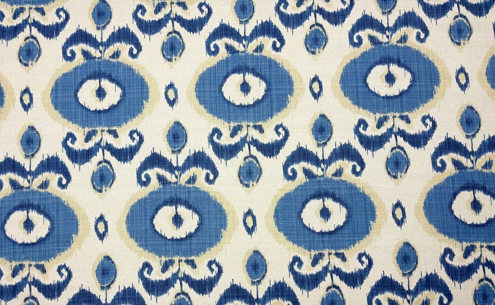 VILBER EGEO AZURE BLUE IKAT EYE NATURAL BASKETWEAVE MULTIUSE FABRIC BY YARD 57″W