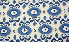 VILBER EGEO AZURE BLUE IKAT EYE NATURAL BASKETWEAVE MULTIUSE FABRIC BY YARD 57″W
