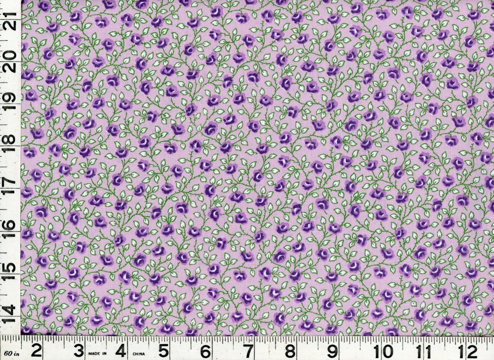 Dark Purple Roses Vines on Lt Purple Quilting & Sewing Fabric by the Yard #747