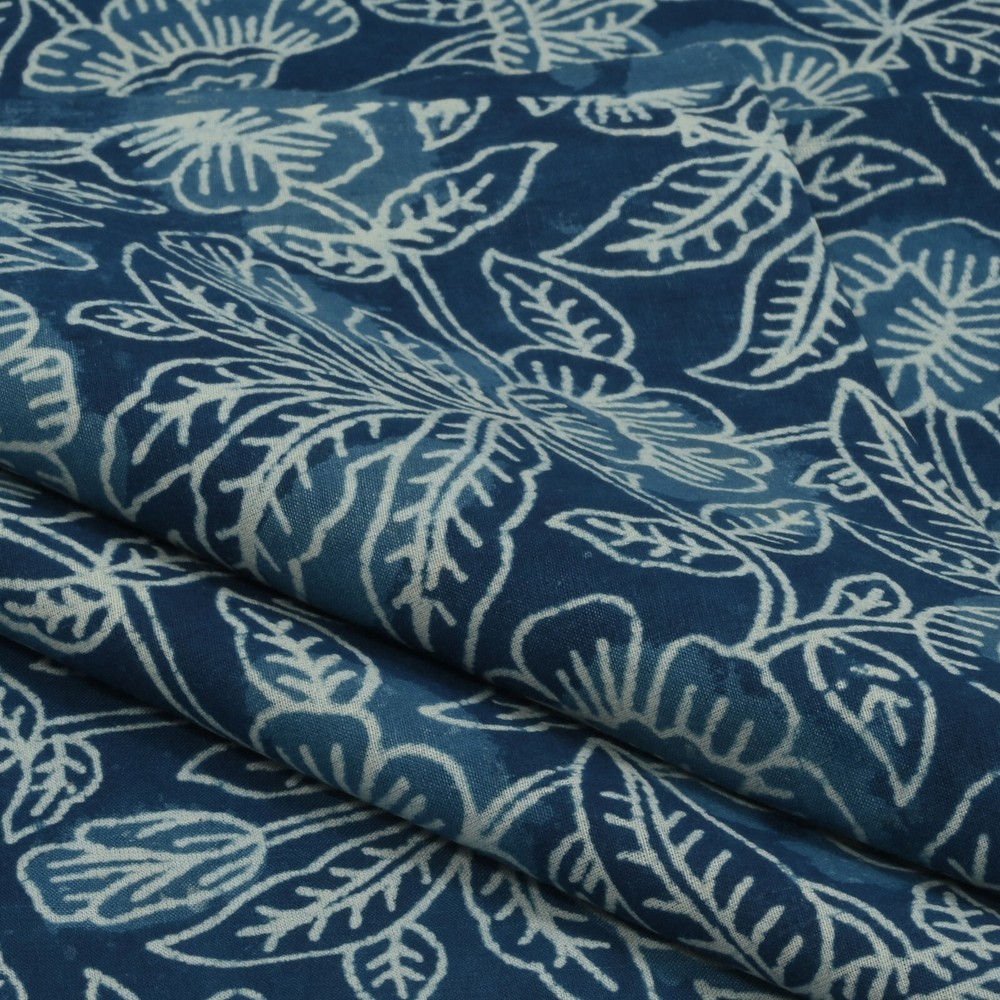 By The Yard Indian Hand Block Indigo Print Pure Cotton Running Craft Blue Fabric