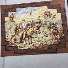 Vintage Western Rodeo Horse Fabric Panel Rodeo Old West Bronco