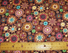 1 yard of Colorful GONDWANA MEDALLIONS on 100% Cotton Fabric BROWN ORANGE BLACK