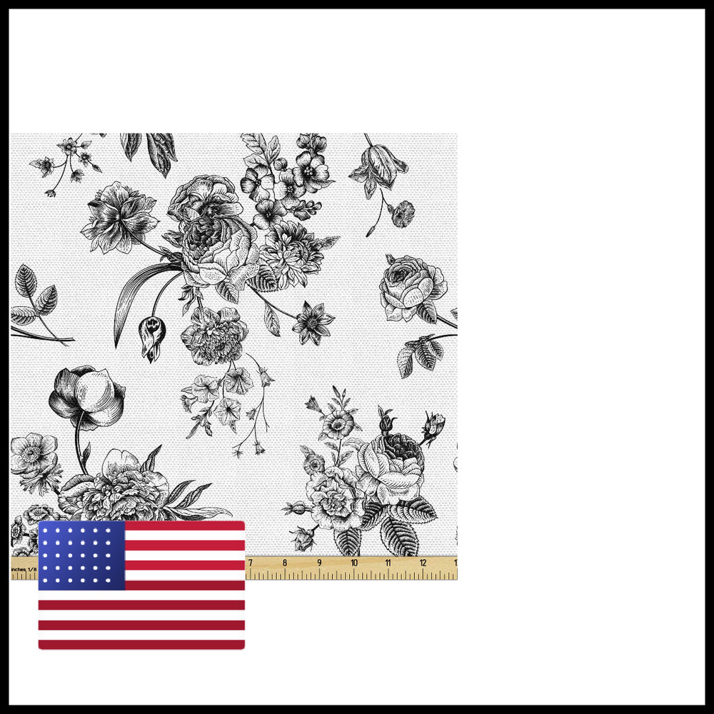 Ambesonne Black And White Fabric By The Yard Vintage Floral Pattern Victorian