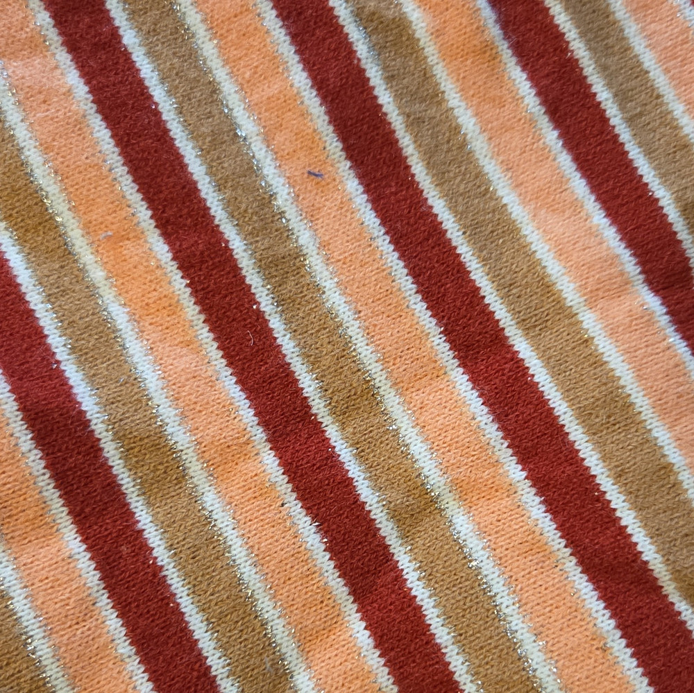 Vintage 22″x51″ Diameter Striped Orange Red Beige White Silver Knit Fabric Tube