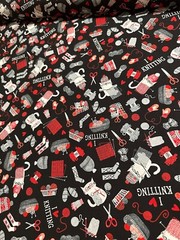 I Love Knitting w Cats on Black cotton Fabric per yard 44″ Quilt, Sew, Crafts