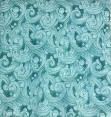 Vintage Lot of 2 Pieces Aqua Green Print Sewing Fabric 7 Yards Total