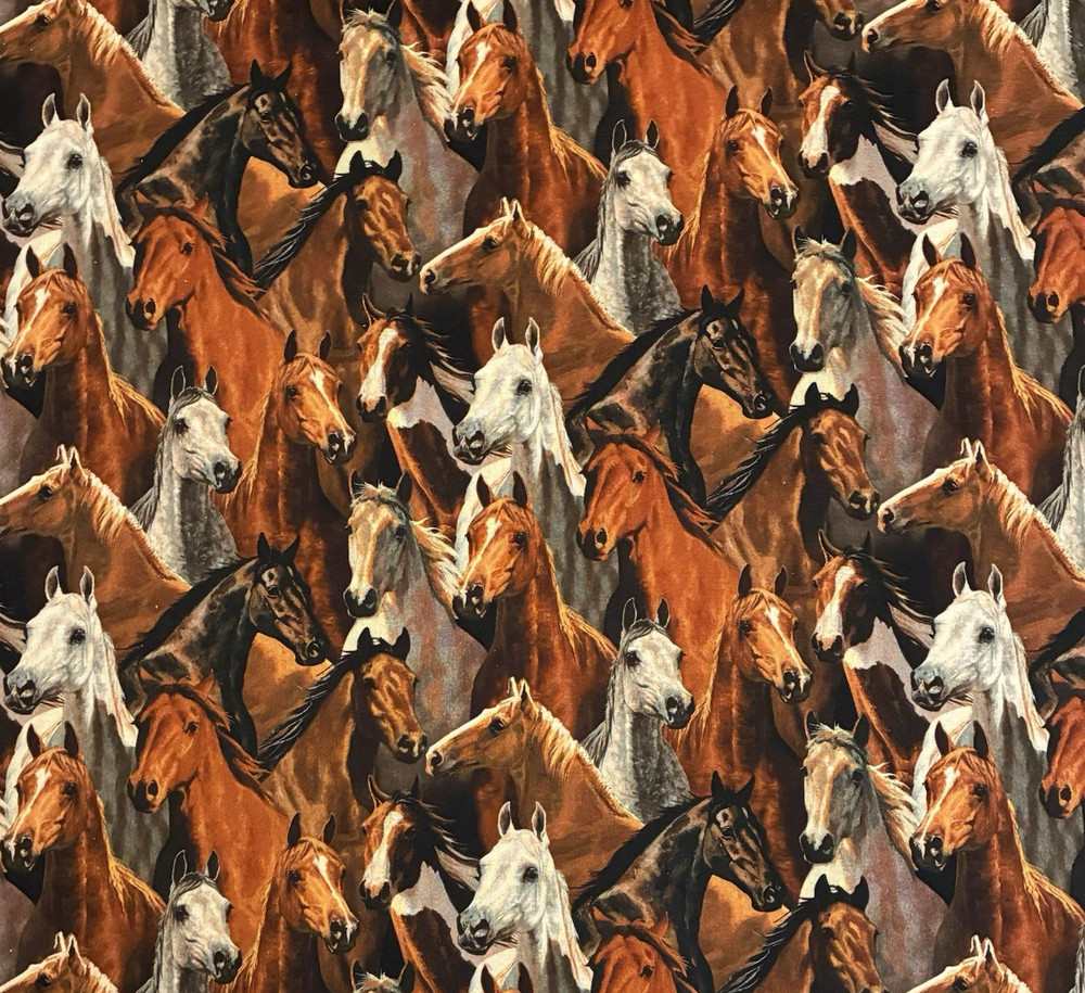 Horses Rivers Bend Cotton Fabric BTY Springs Creative By the Yard Brown Mustangs