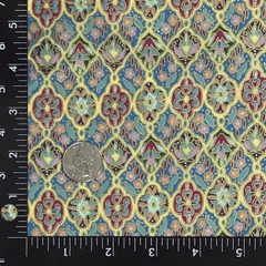 Tiny Flowers Mosaic Tiles Mini Print Metallic Gold Hi-Fashion Cotton Fabric BTY