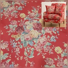 NEW RALPH LAUREN Red Floral Upholstery Fabric Cotton 2 1/4 YARDS (80″), UNCUT HT