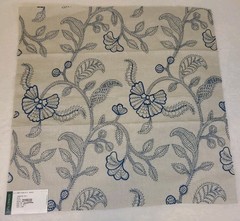 G P & J Baker Fabric Sample Blue Tan 100% Linen 20 1/2″ X 20 1/2″ Embroidered