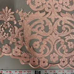 Teagan BLUSH PINK Damask Design Embroidered on Mesh Lace Fabric by the Yard – 1
