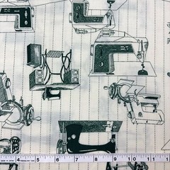 Antique Sewing Machine Fabric 55″ L X 44″ W 1.5 Yard Green Monochrome Vtg 1993