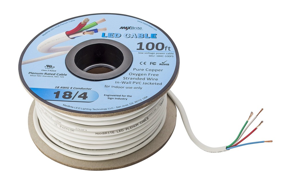 LED Cable 4 Conductor Jacketed In-Wall Speaker Wire UL/cUL Class 2 (100ft. Sp…