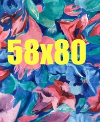 Vintage 90’s Cotton Fabric Big Floral Roses on Grid BLUE 58″X80″ Cottage