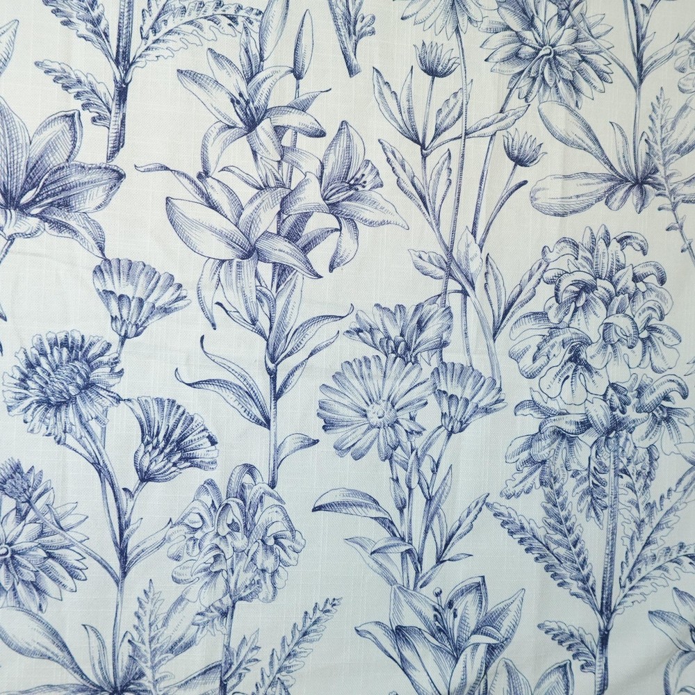 Belle Maison Fabric Floral Botanical Print 39×44 Linen Blend Spain Blue Flowers