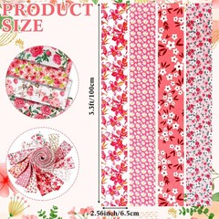 60 PCS 2.5″x40″ Pink Floral Jelly Cotton Fabric Roll for Quilting Crafting