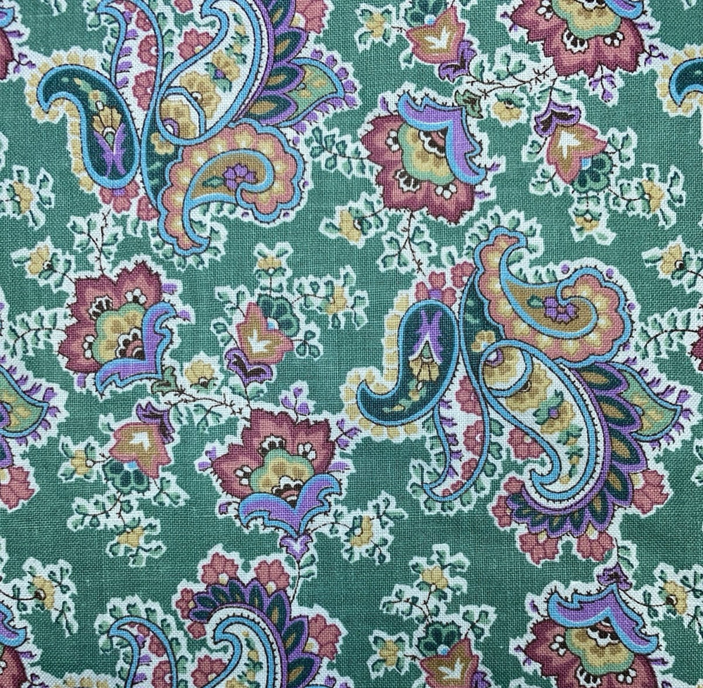 Vintage Cranston Paisley Sage Green Cotton Quilting Fabric Spring Floral 2.75 yd