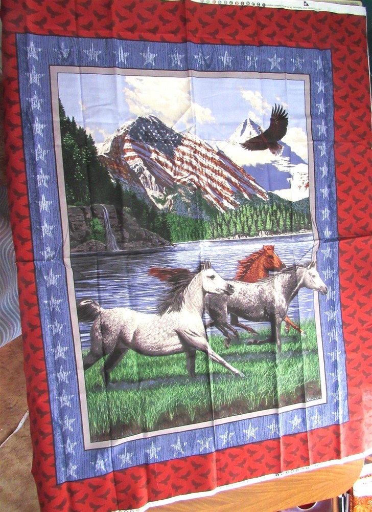 Patriotic66s Point Wall Hanging 36″ x 44″ Wild Horses & Flag
