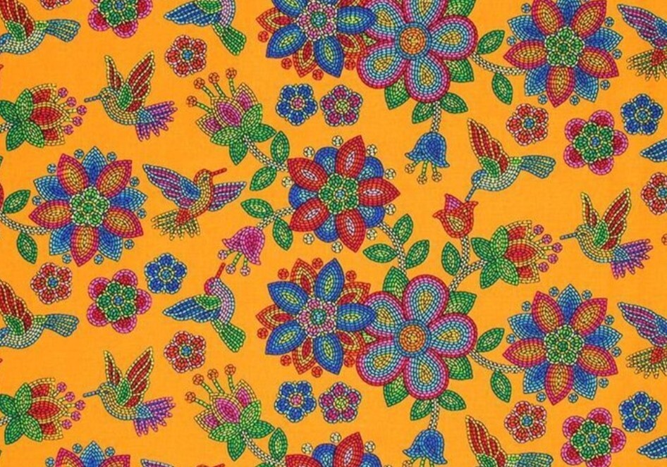 Elizabeth Studio Tucson Orange Hummingbird Flower Quilt Fabric by the Yard
