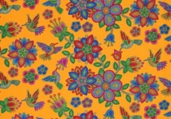 Elizabeth Studio Tucson Orange Hummingbird Flower Quilt Fabric by the Yard