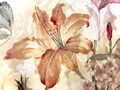 Fabric Floral Silky Screen Print Golden Tone 54″ L x 19″ W Craft Decoration